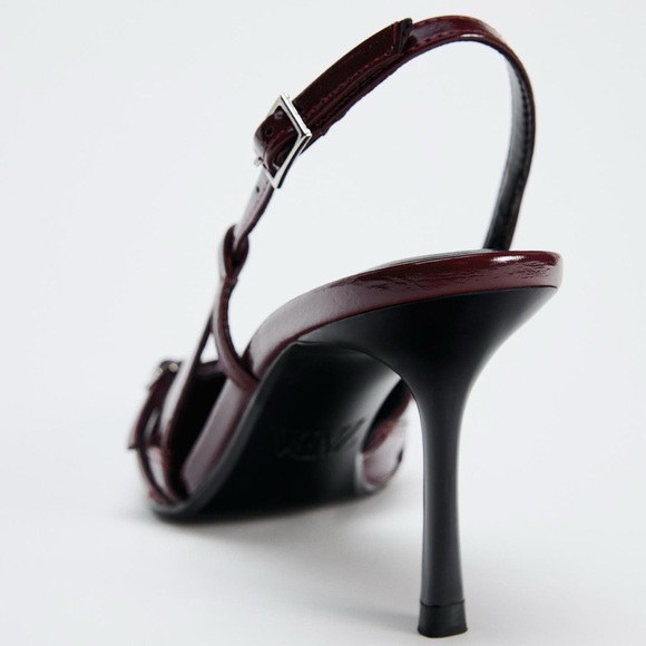 Zara Burgundy BUCKLED STRAP HEELED SHOES - Picture 7 of 10